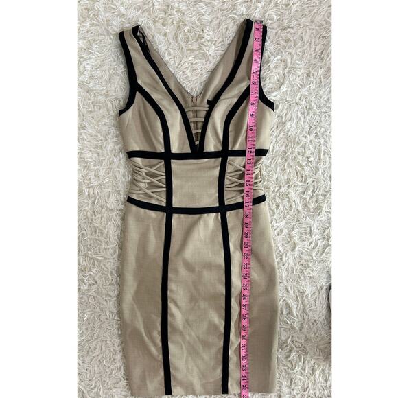 XOXO Women's Size 2 Juniors Size 5/6 Tan Sheath Dress with Black Edging #0278 - Picture 8 of 10